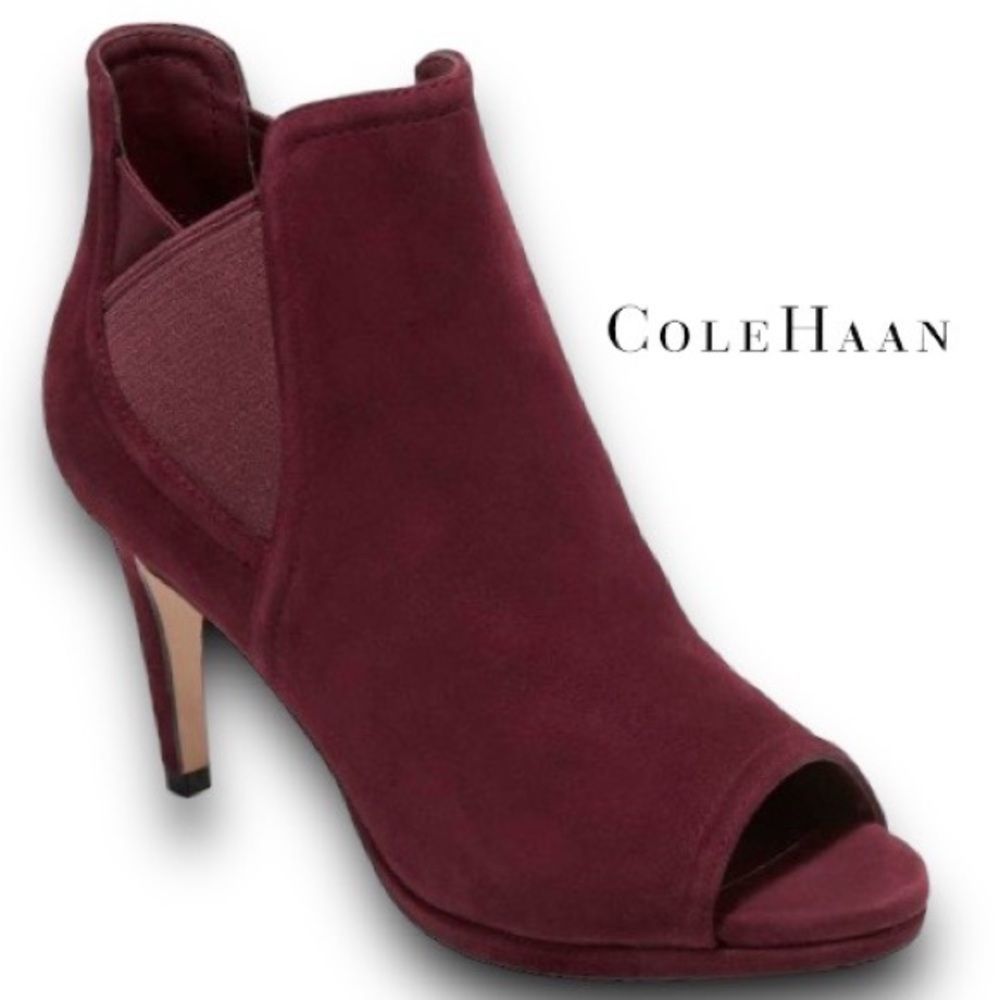 COLE HAAN Jones Peep Toe Bootie In Cordovan Suede Size 8